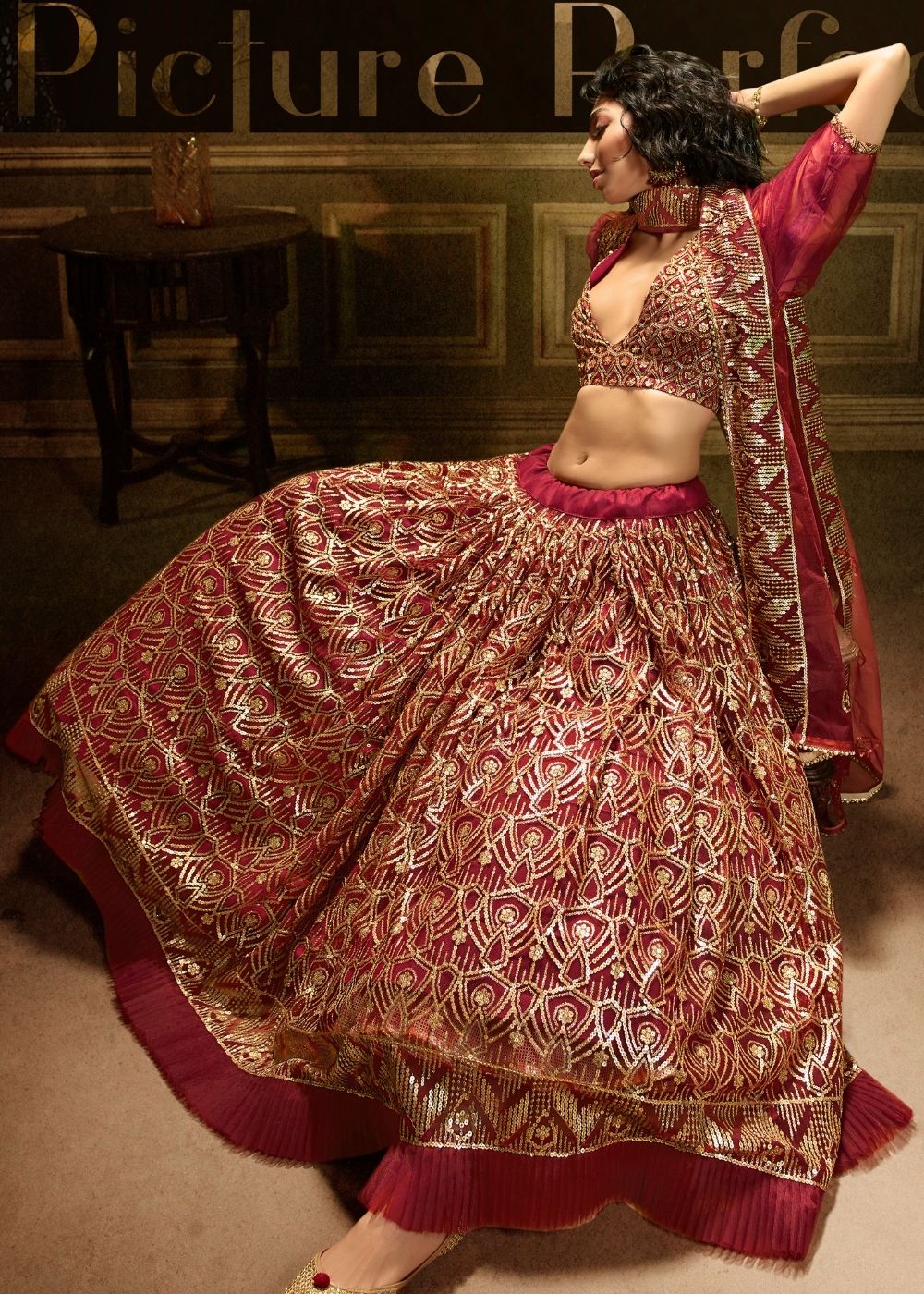 Maroon Soft Net Designer Lehenga Choli with overall Sequins work