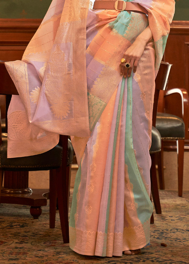 Orange Multicolour Woven Organza Silk Saree