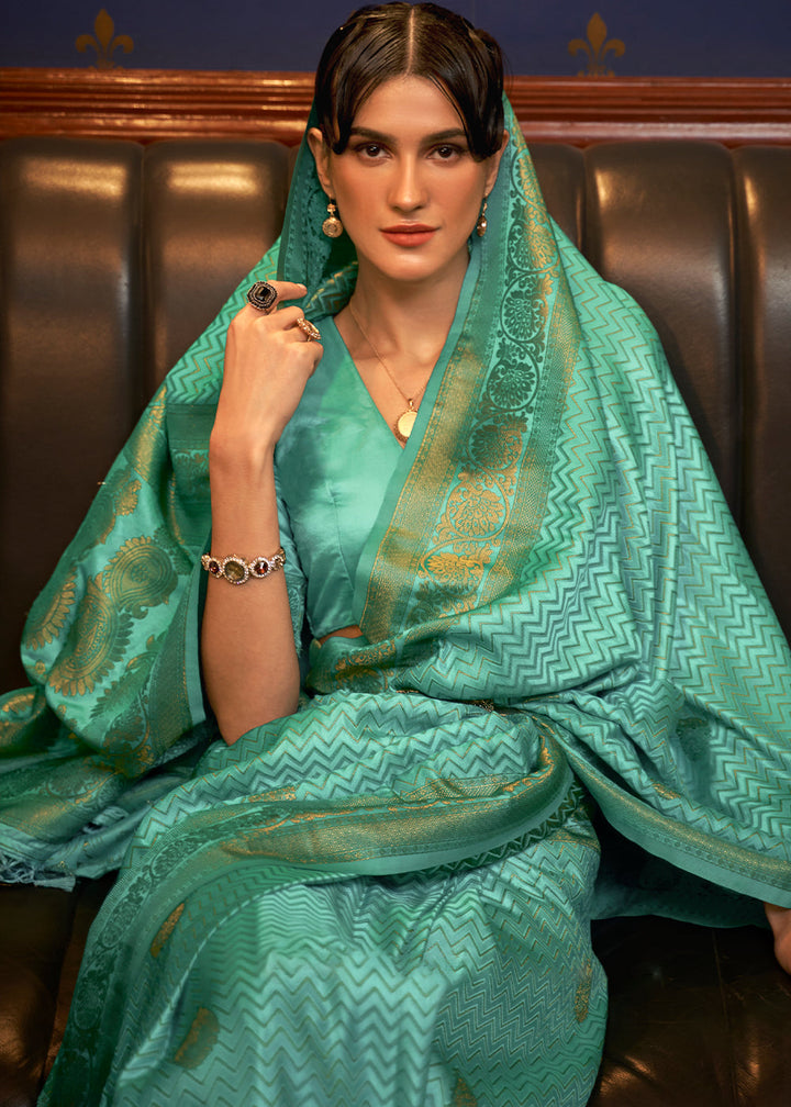 Caribbean Green Designer Satin Silk Saree