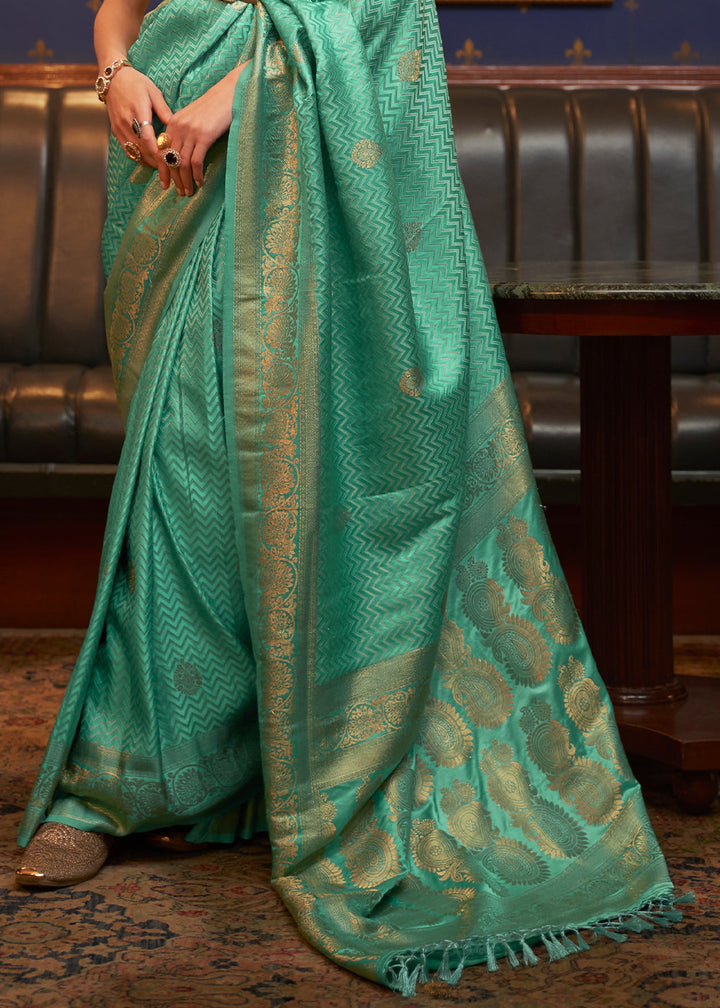 Caribbean Green Designer Satin Silk Saree