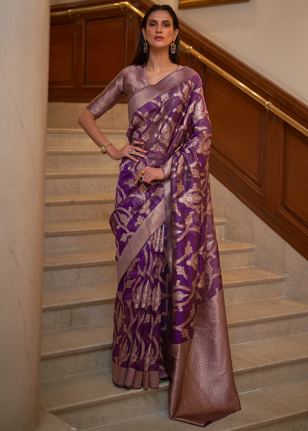 Eminence Purple Two Tone Handloom Woven Organza Silk Saree