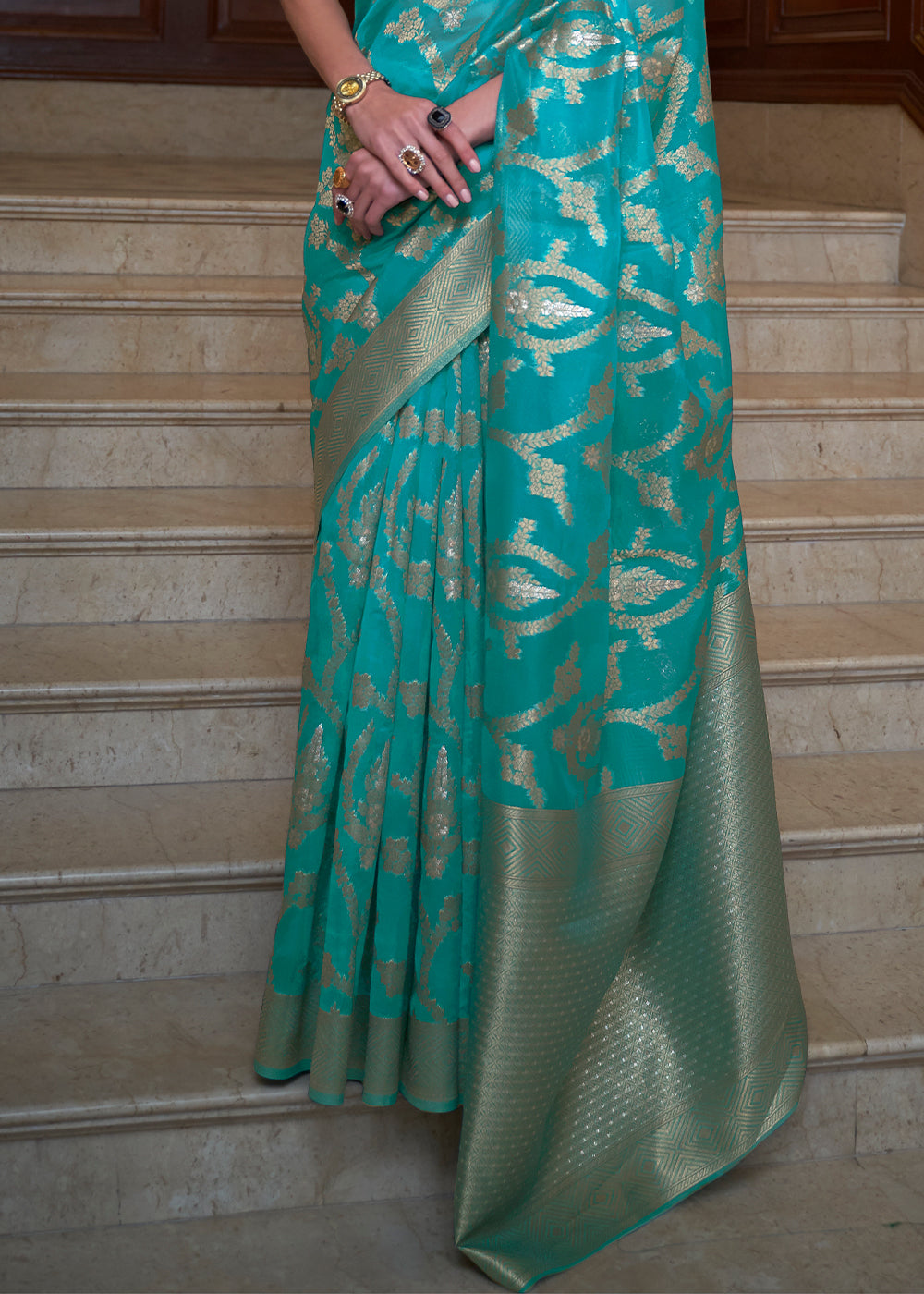 Shades Of Blue Two Tone Handloom Woven Organza Silk Saree