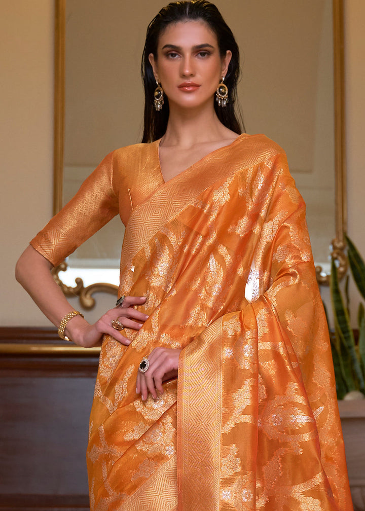 Sandstone Orange Two Tone Handloom Woven Organza Silk Saree