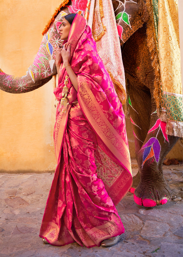 Peony Pink Handloom Weave Soft Banarasi Silk Saree