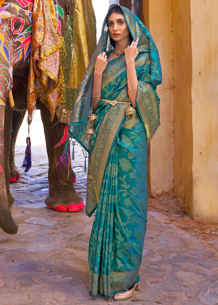 Cyprus Green Handloom Weave Soft Banarasi Silk Saree