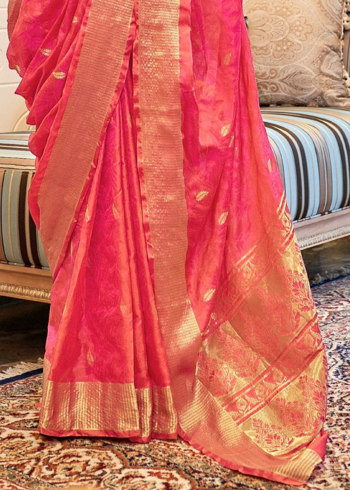 French Rose Pink Ultra Soft Kanjivaram Silk Saree with Zari  Border and Pallu