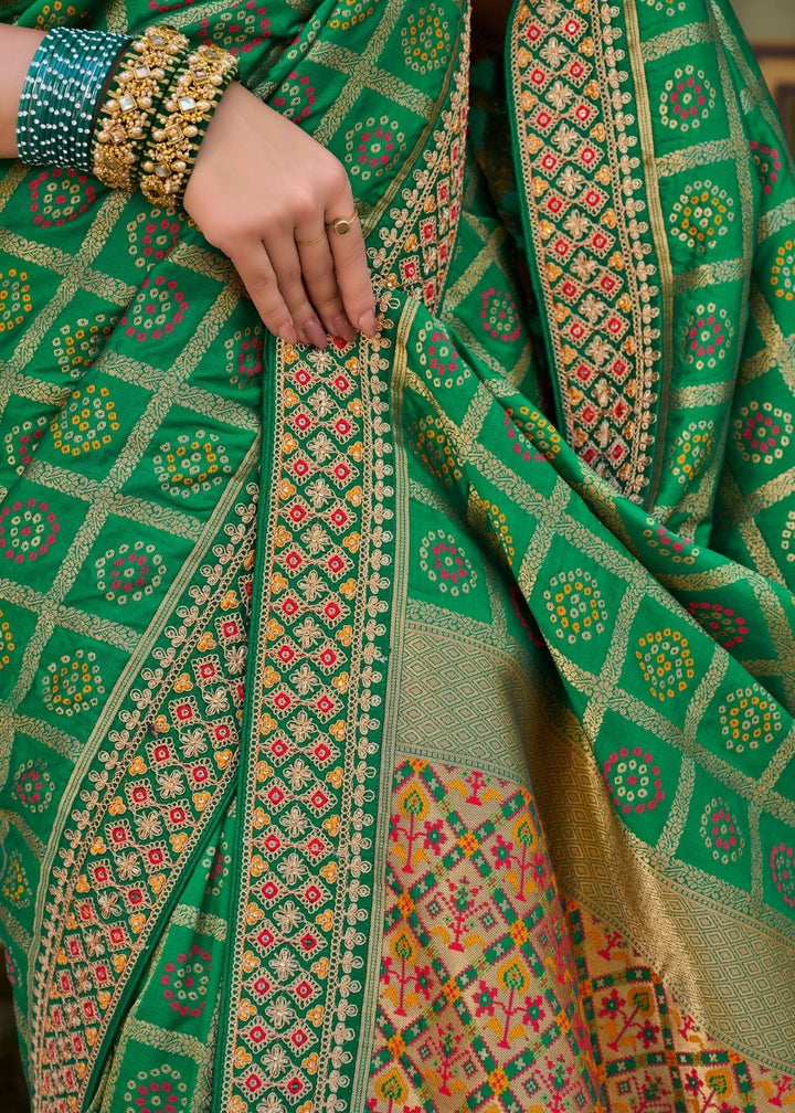 Shamrock Green Woven Banarasi Silk Saree with Embroidered Blouse