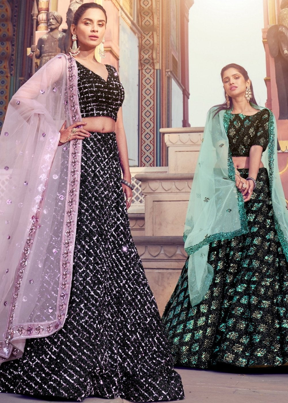 Black & Pink Designer Lehenga Choli with Sequins work