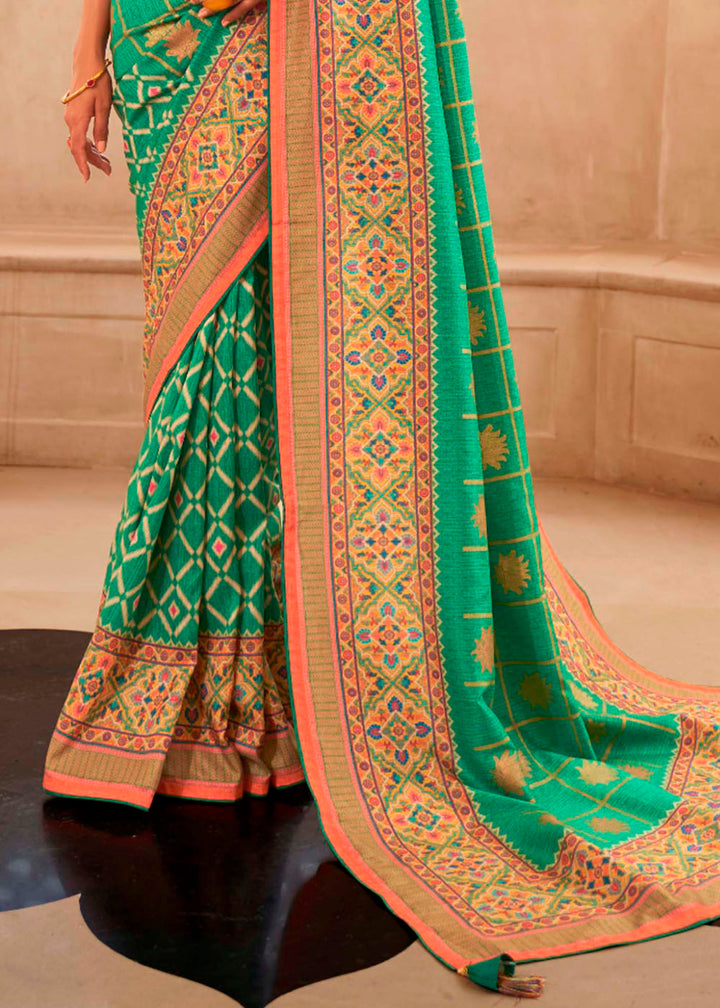 Jungle Green Patola Print Georgette Silk Saree