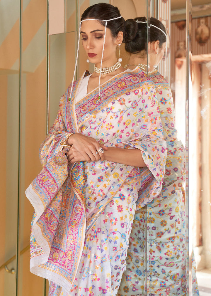 Blush Pink Banarasi Jamawar Woven Silk Saree