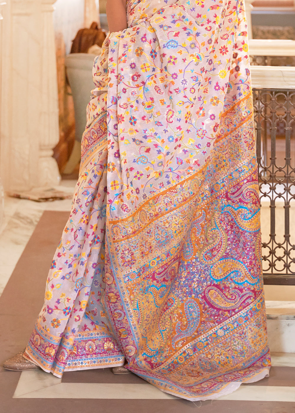 Blush Pink Banarasi Jamawar Woven Silk Saree