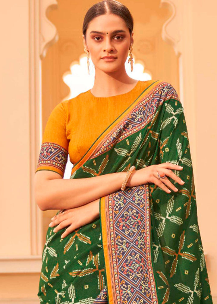 Hunter Green Patola Print Georgette Silk Saree