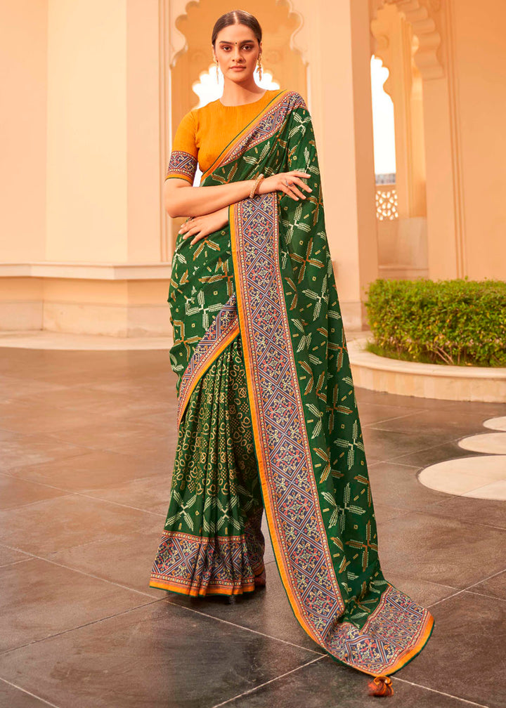 Hunter Green Patola Print Georgette Silk Saree