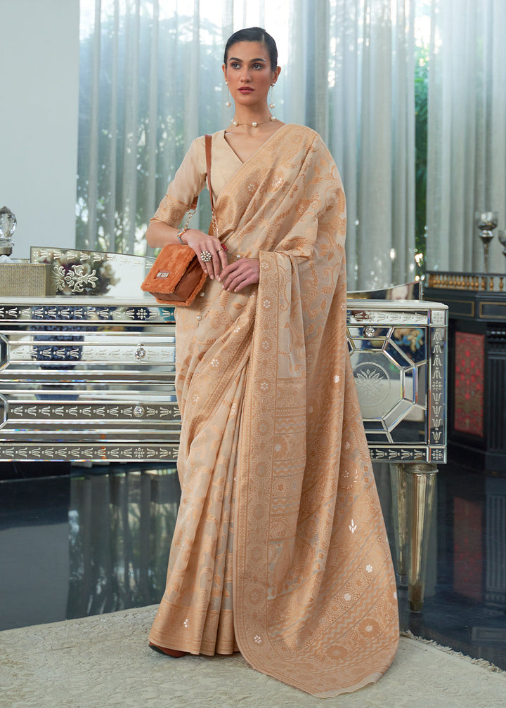 Shades Of Brown Lucknowi Chikankari Weaving Silk Saree