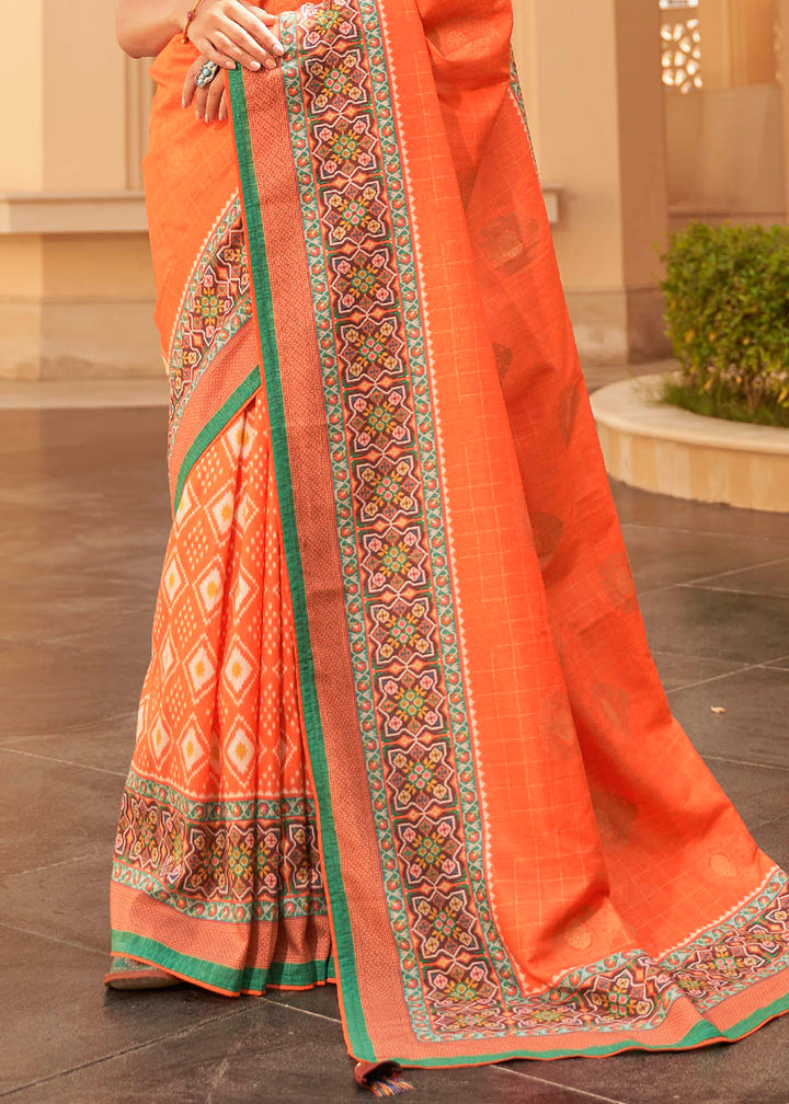 Outrageous Orange Patola Print Georgette Silk Saree