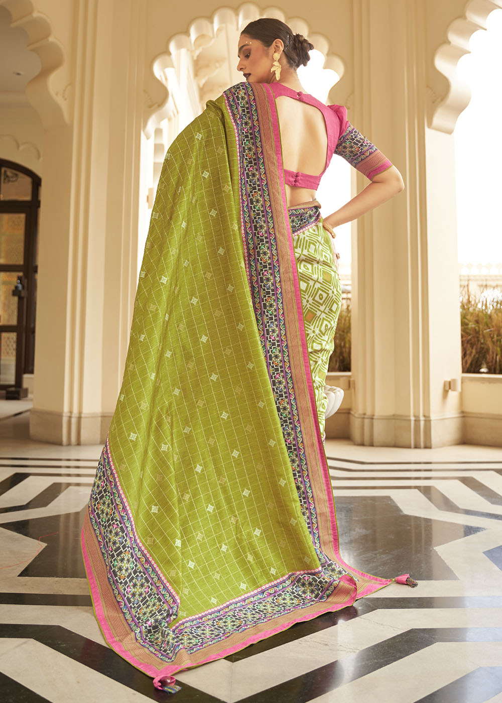 Sheen Green Patola Print Georgette Silk Saree