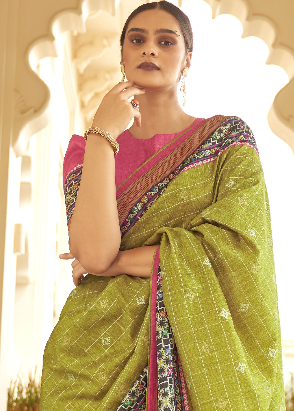 Sheen Green Patola Print Georgette Silk Saree