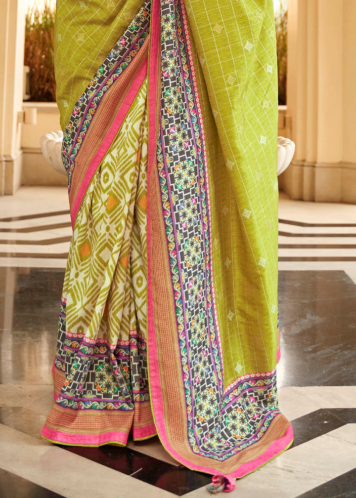 Sheen Green Patola Print Georgette Silk Saree