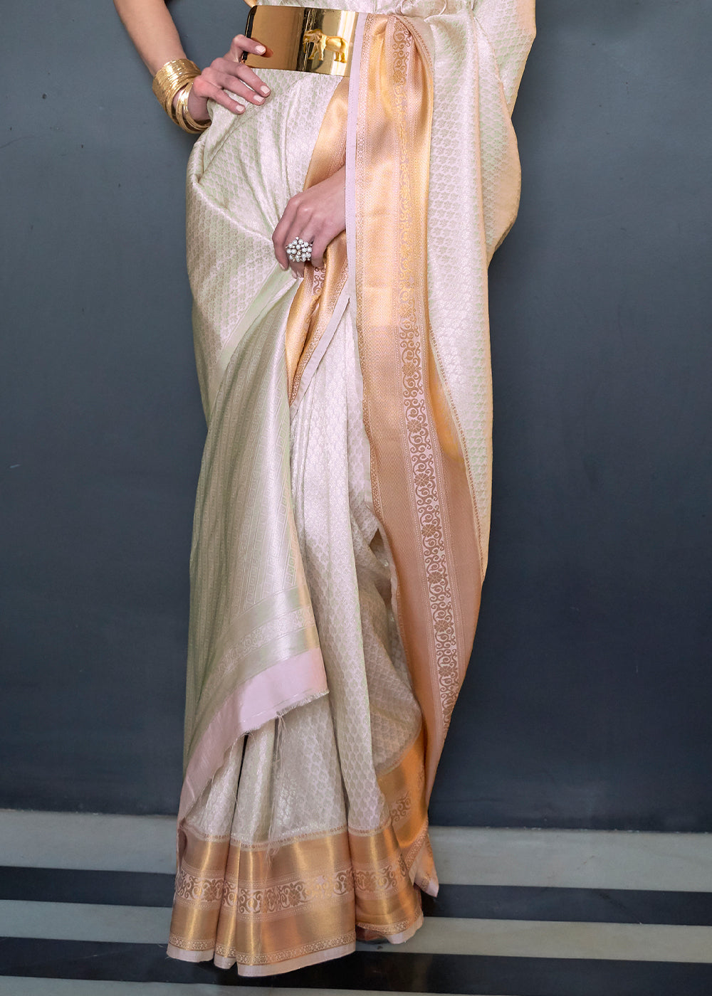 Daisy White Woven Soft Silk Saree