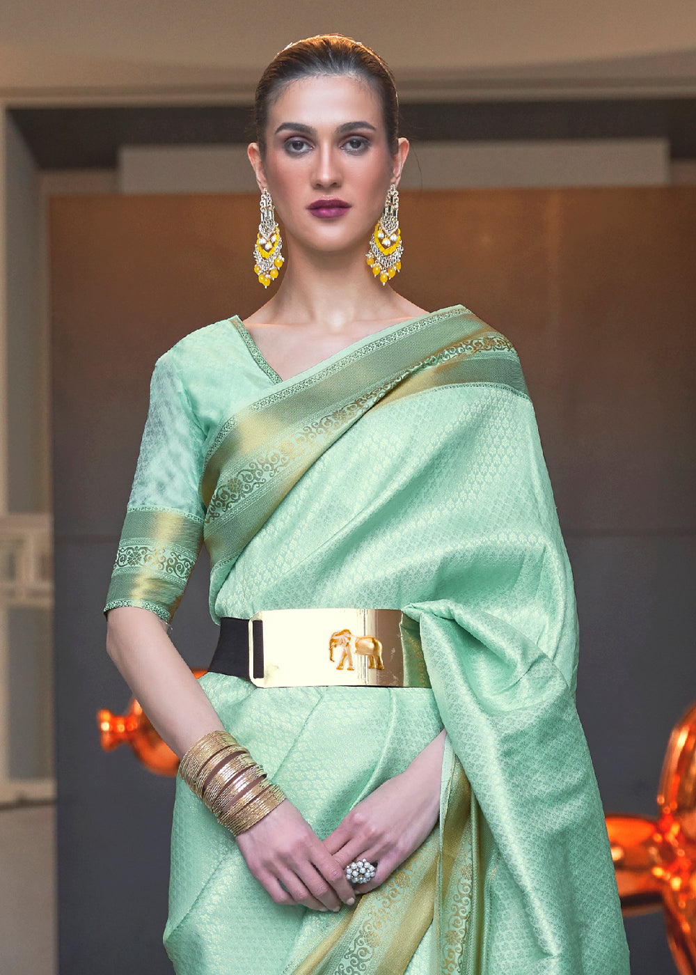 Aquamarine Green Woven Soft Silk Saree