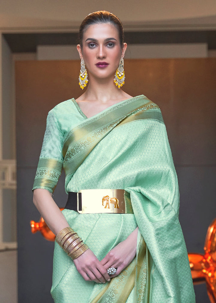 Aquamarine Green Woven Soft Silk Saree