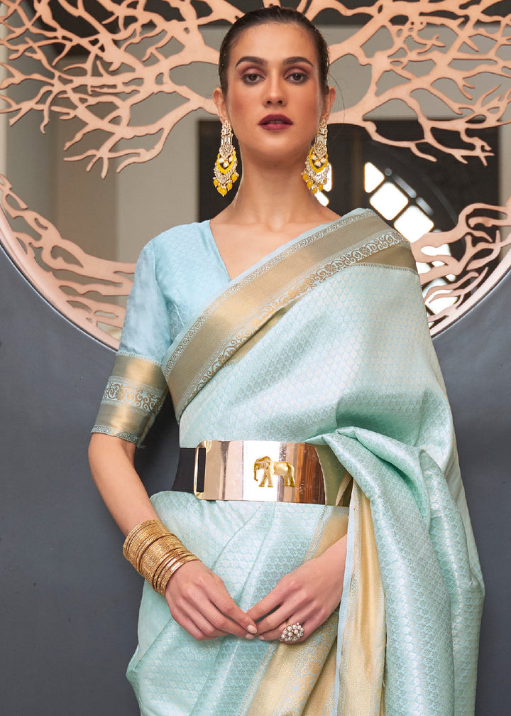 Baby Blue Woven Soft Silk Saree