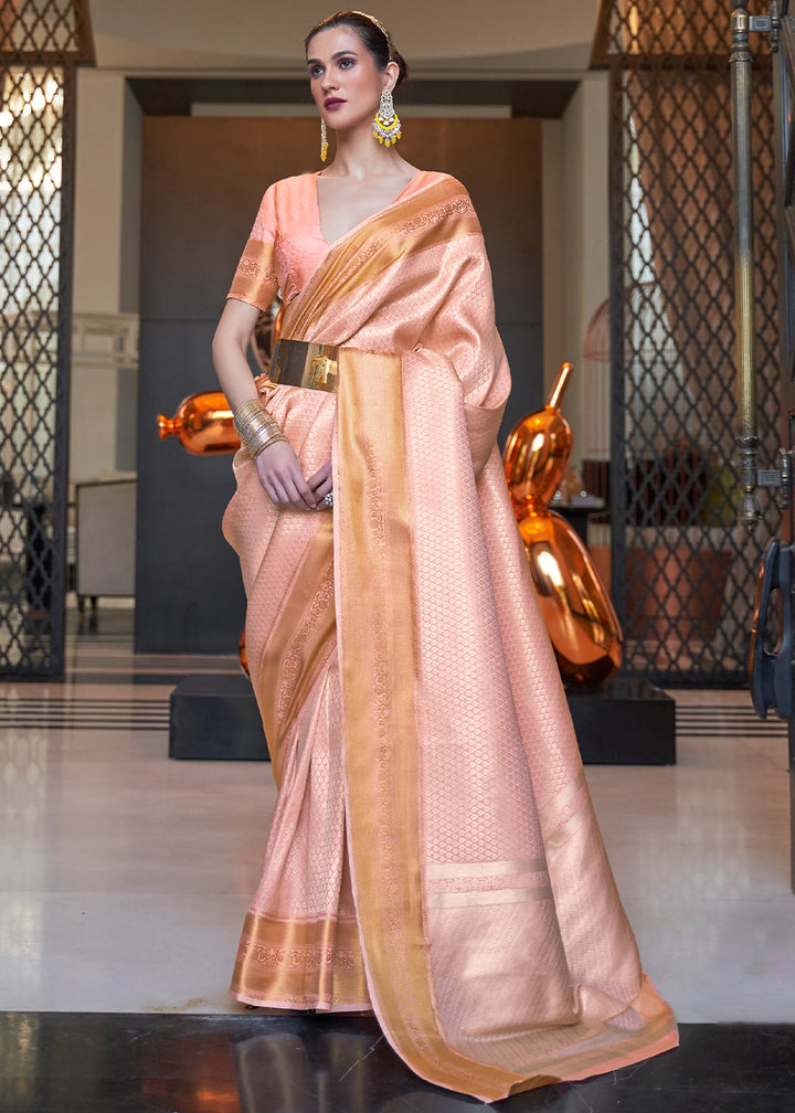 Pink Orange Woven Soft Silk Saree