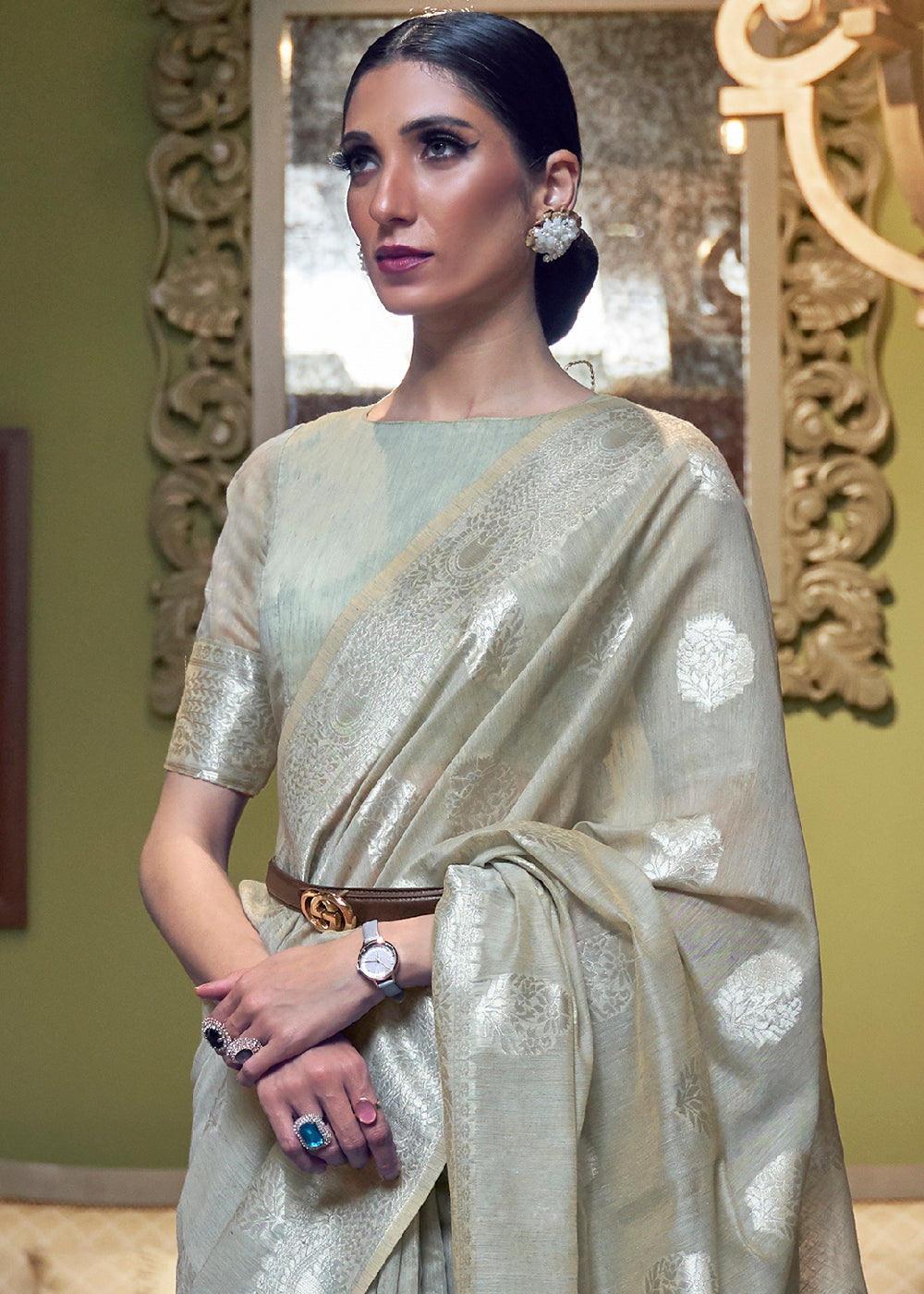 Rhino Grey Woven Linen Silk Saree