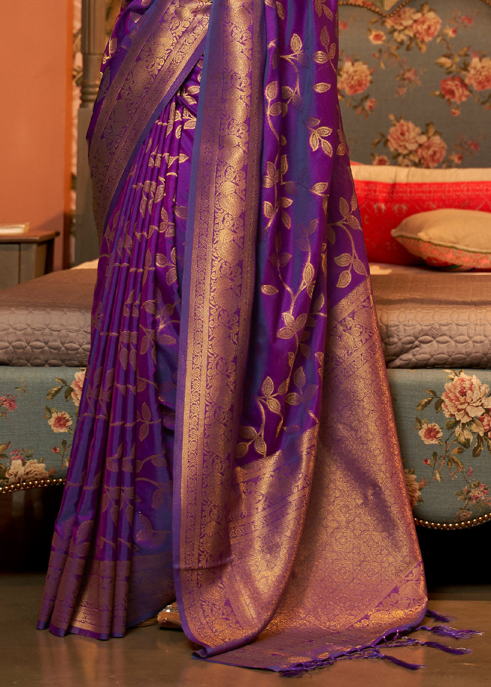 Lollipop Purple Woven Floral Banarasi Silk Saree