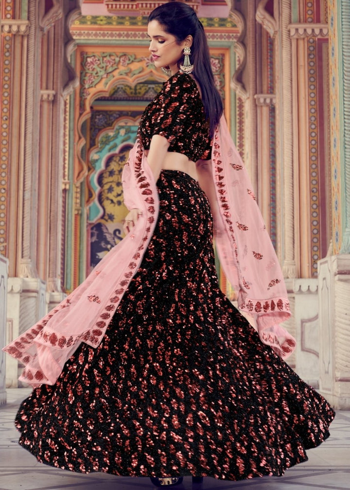 Black & Pink Designer Lehenga Choli with Sequins work