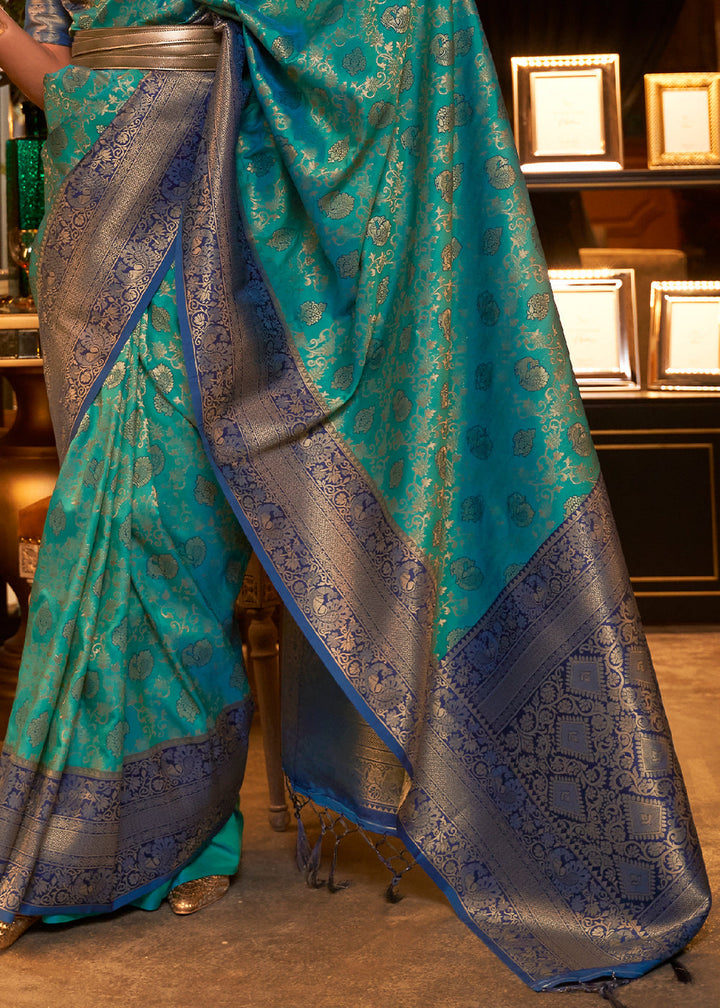 Green & Blue Zari Woven Soft Silk Saree