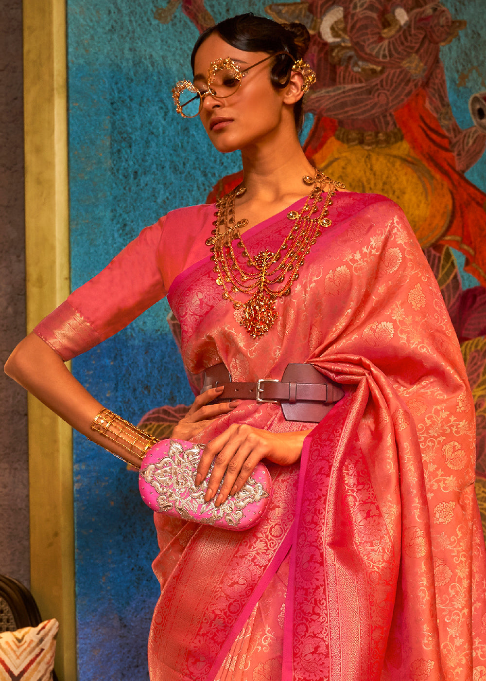 Shades Of Pink Zari Woven Soft Silk Saree