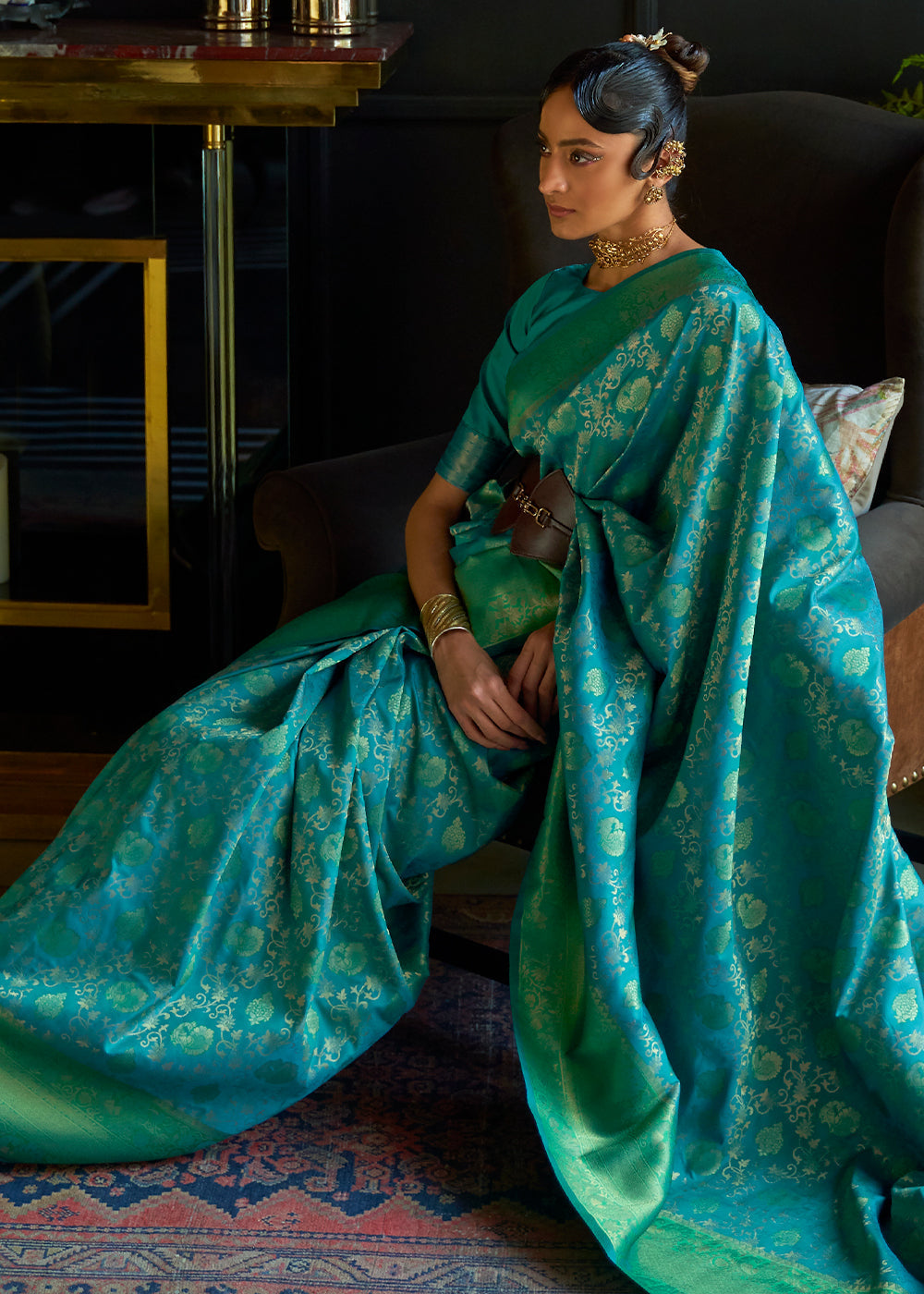 Green & Blue Zari Woven Soft Silk Saree