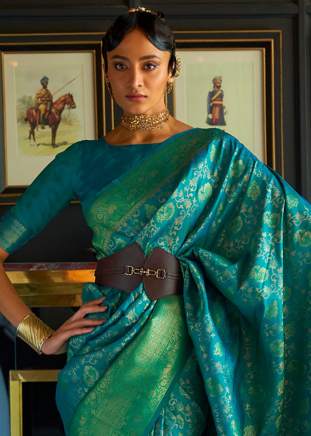 Green & Blue Zari Woven Soft Silk Saree