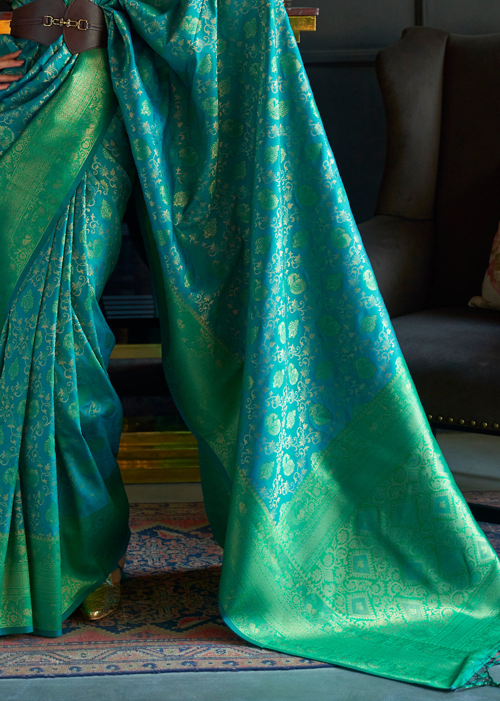 Green & Blue Zari Woven Soft Silk Saree