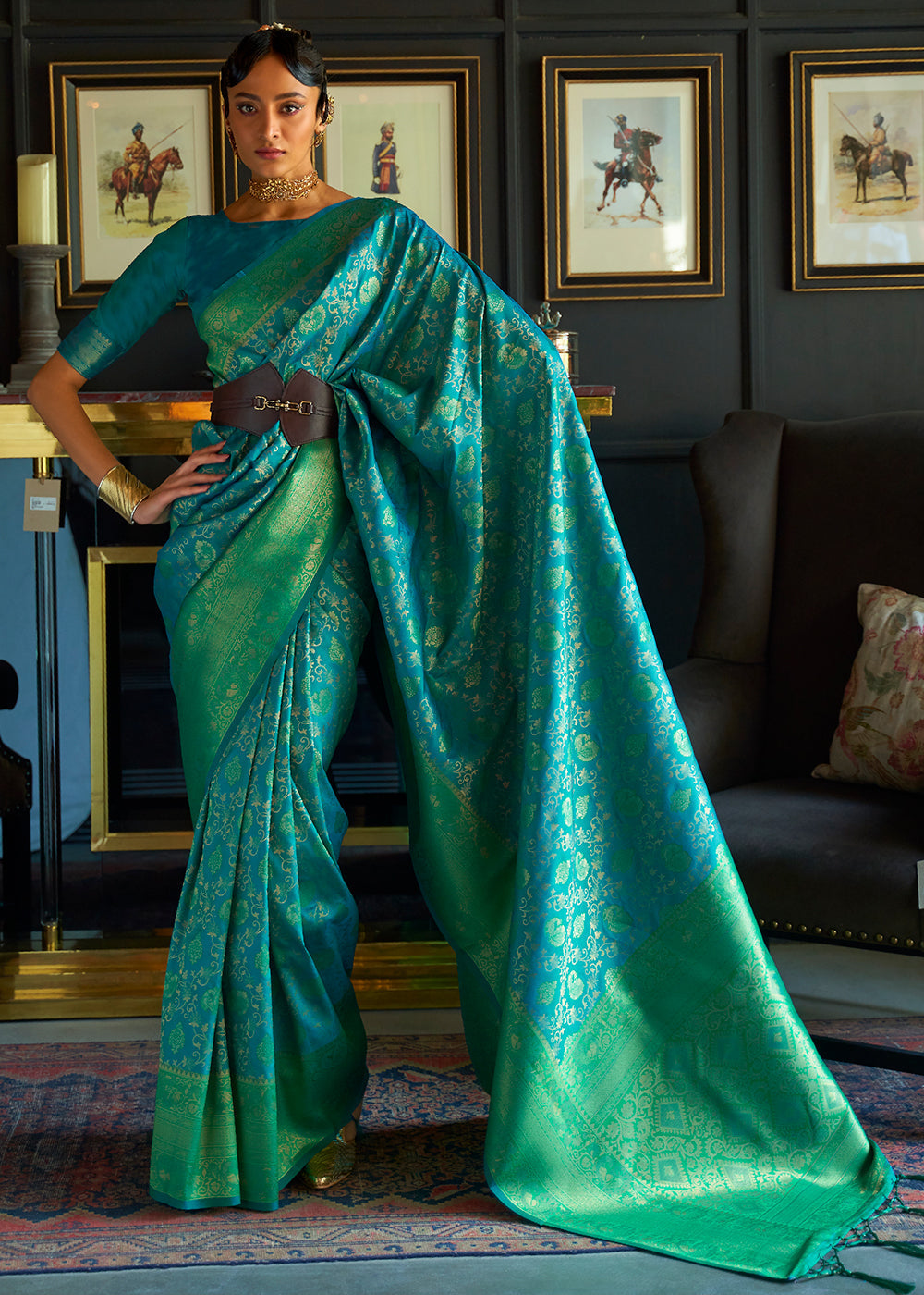 Green & Blue Zari Woven Soft Silk Saree