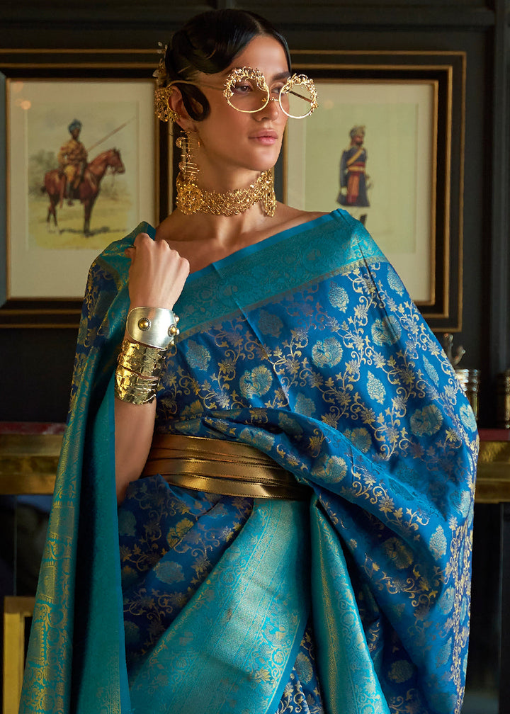 Shades Of Blue Zari Woven Soft Silk Saree