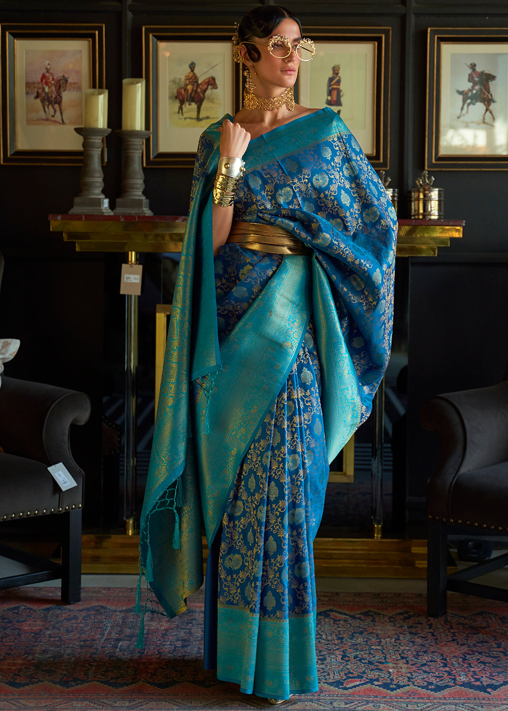 Shades Of Blue Zari Woven Soft Silk Saree