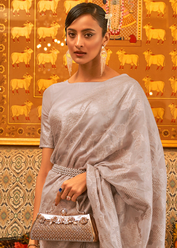 Rhinoceros Grey Handloom Woven Silk Saree with Sequins work