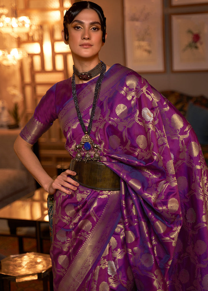 Royal Purple Woven Banarasi Silk Saree with Tassels on Pallu