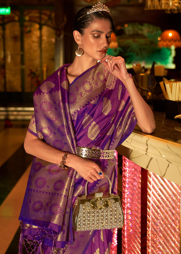 Lollipop Purple Handloom Woven Banarasi Silk Saree