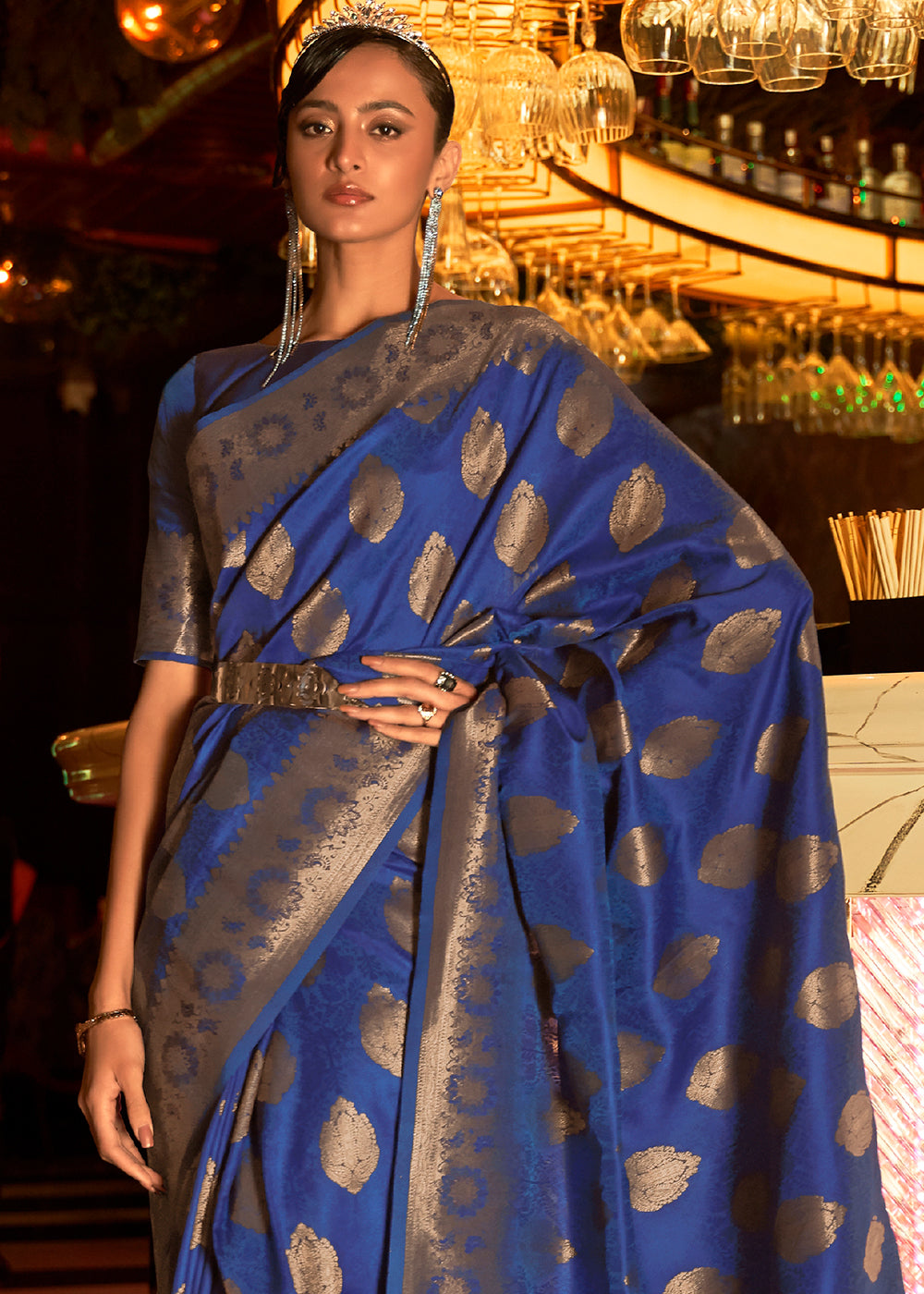 Lapis Blue Handloom Woven Banarasi Silk Saree