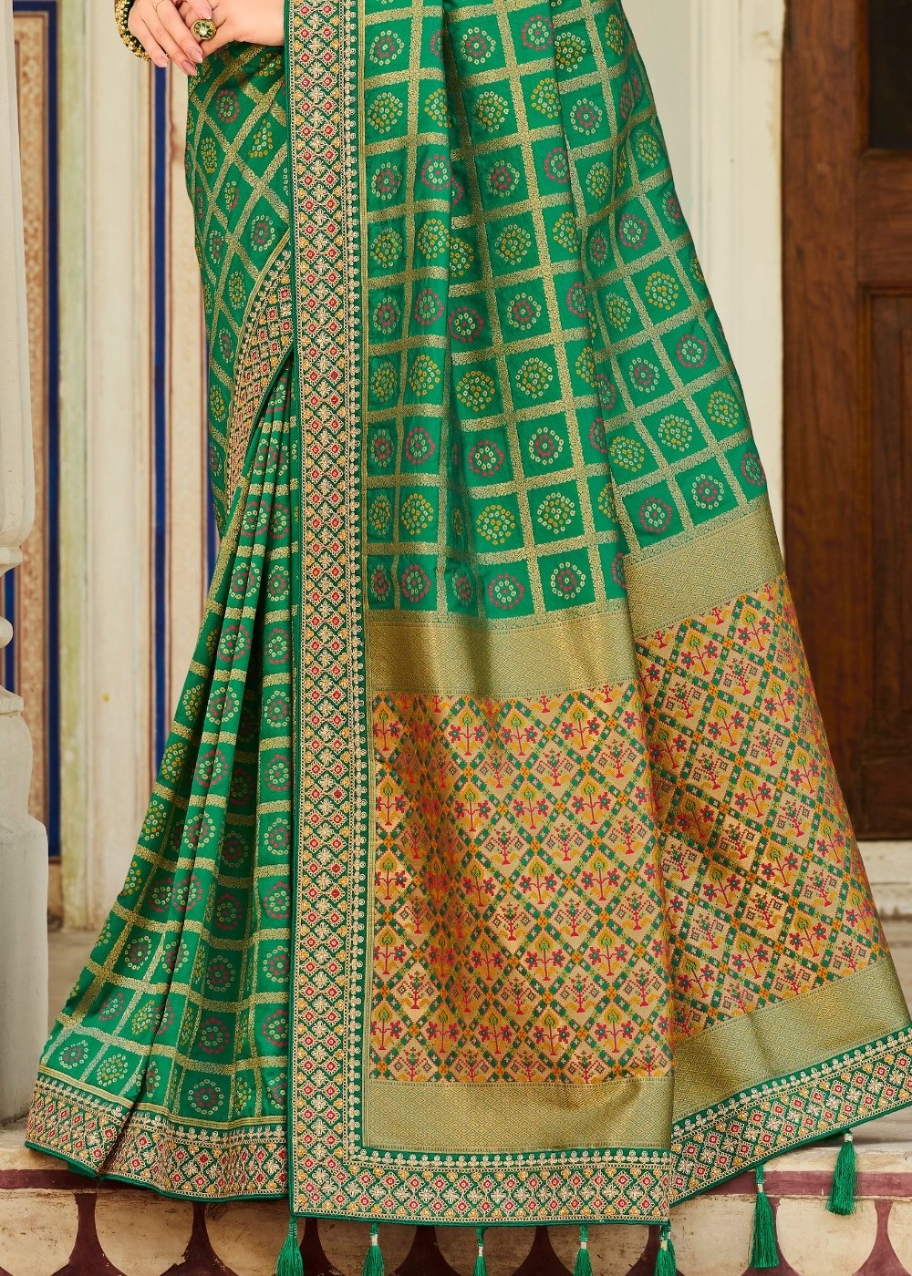 Shamrock Green Woven Banarasi Silk Saree with Embroidered Blouse