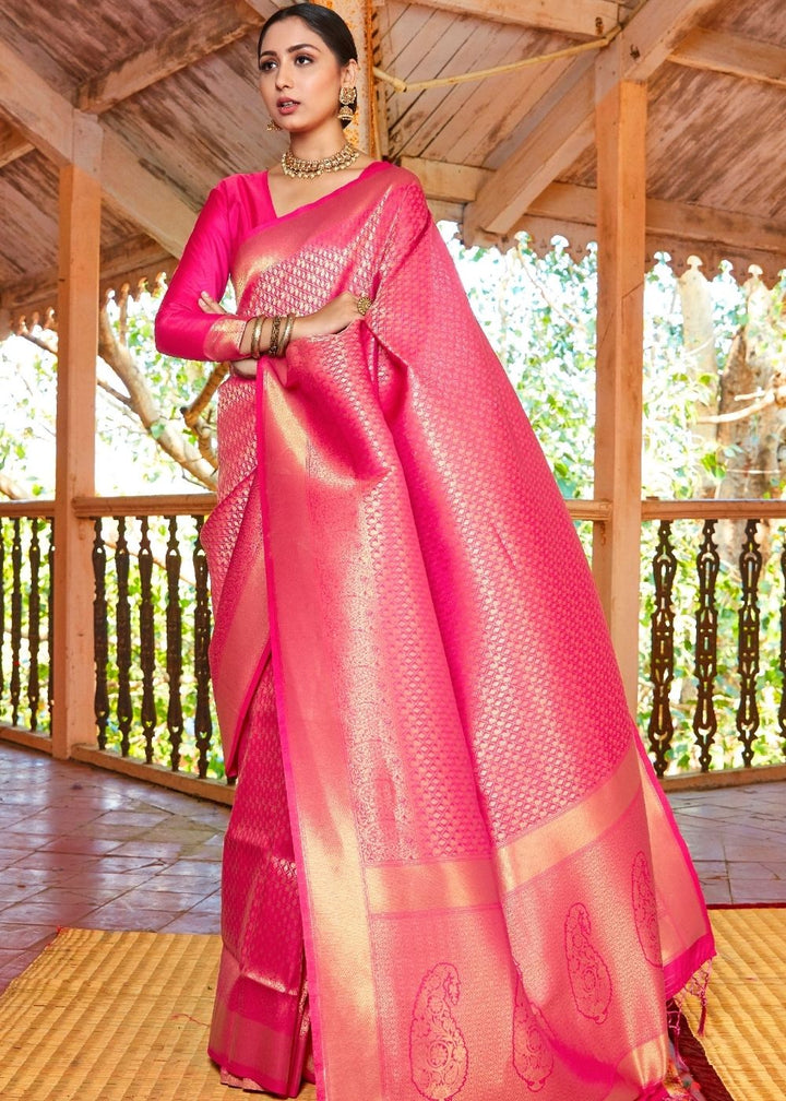 Rose Pink Zari Woven Kanjivaram Silk Saree