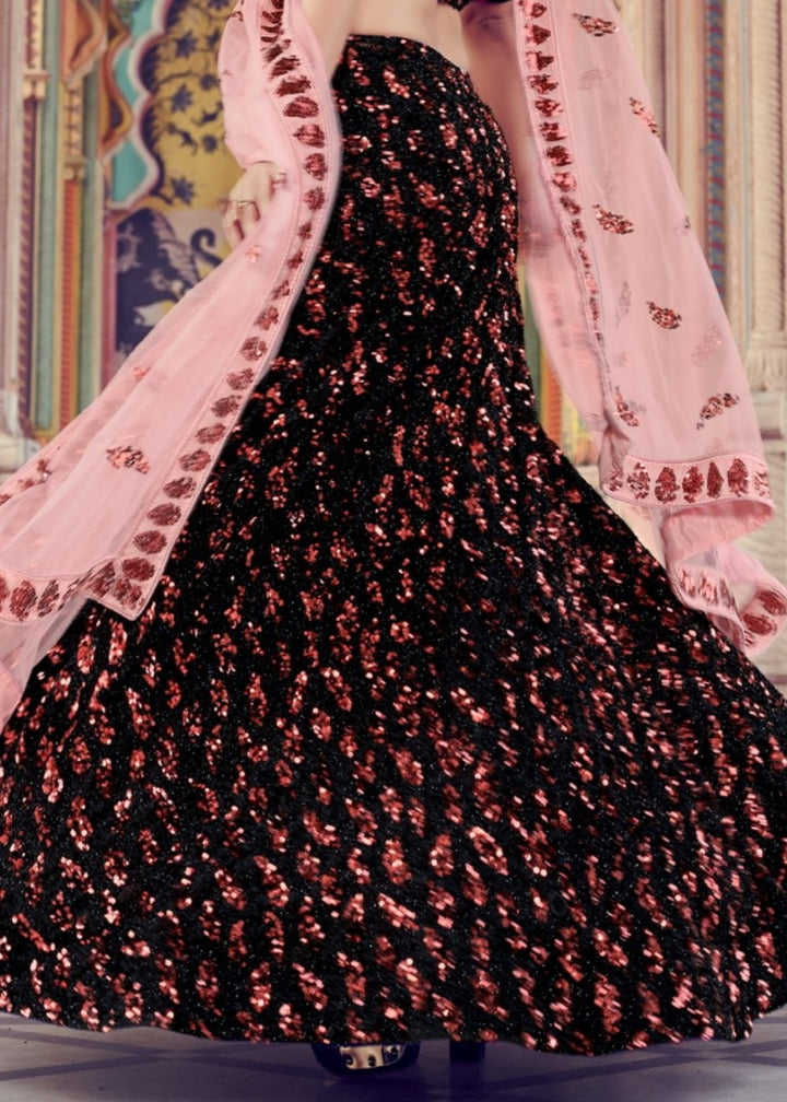 Black & Pink Designer Lehenga Choli with Sequins work