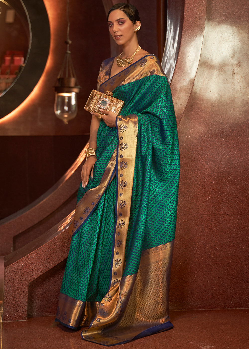 Pine Green Handloom Woven Banarasi Silk Saree