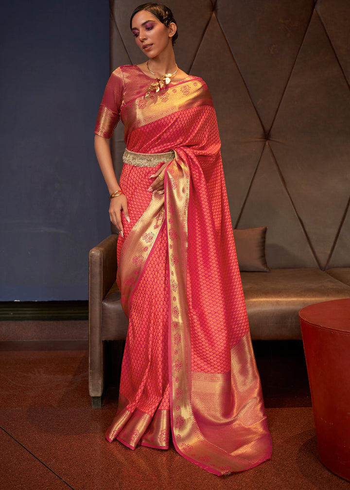 Shades Of Red Handloom Woven Banarasi Silk Saree