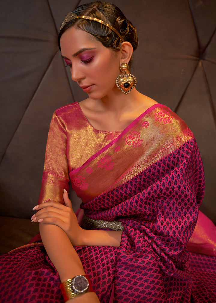 Magenta Pink Handloom Woven Banarasi Silk Saree