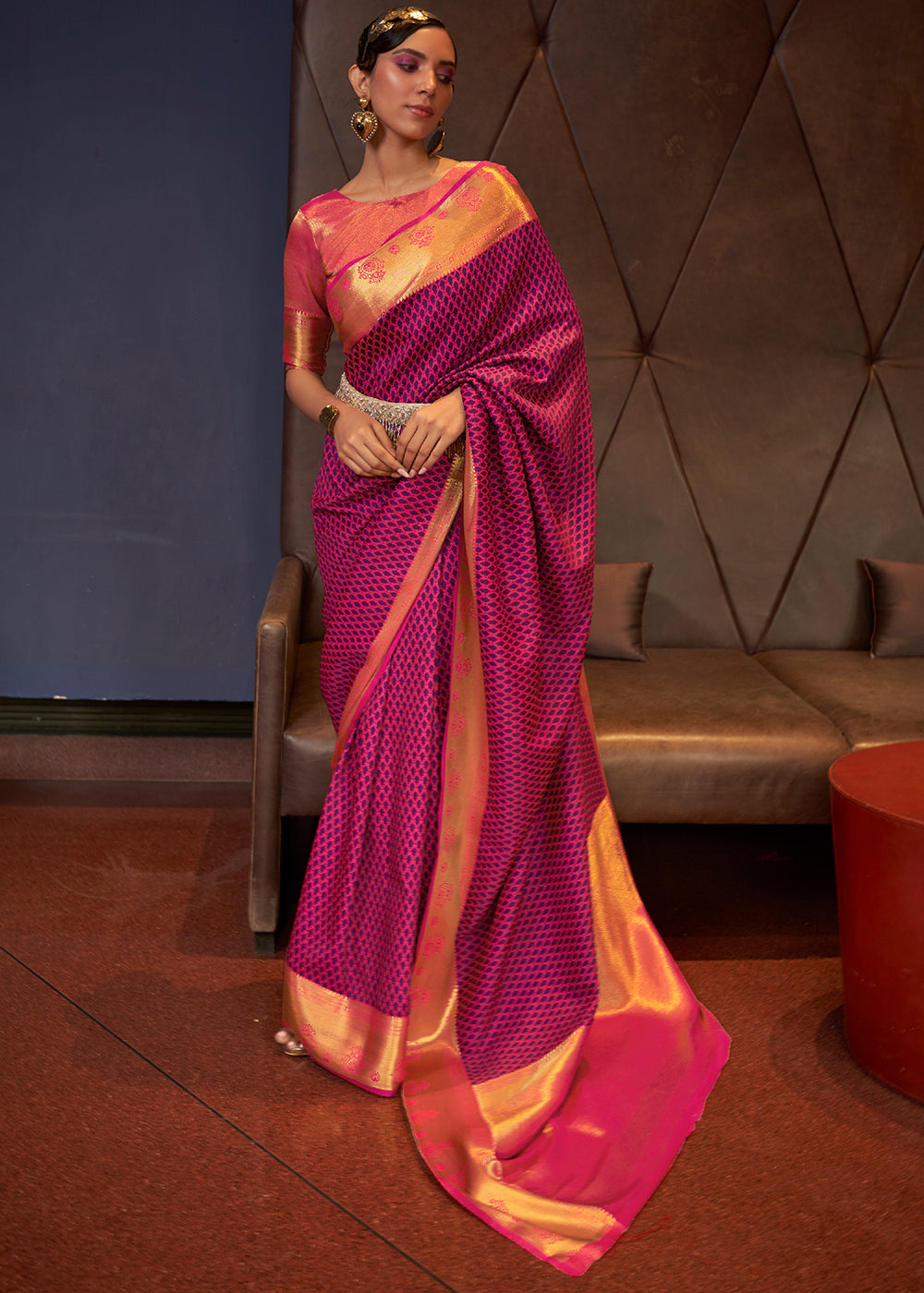 Magenta Pink Handloom Woven Banarasi Silk Saree