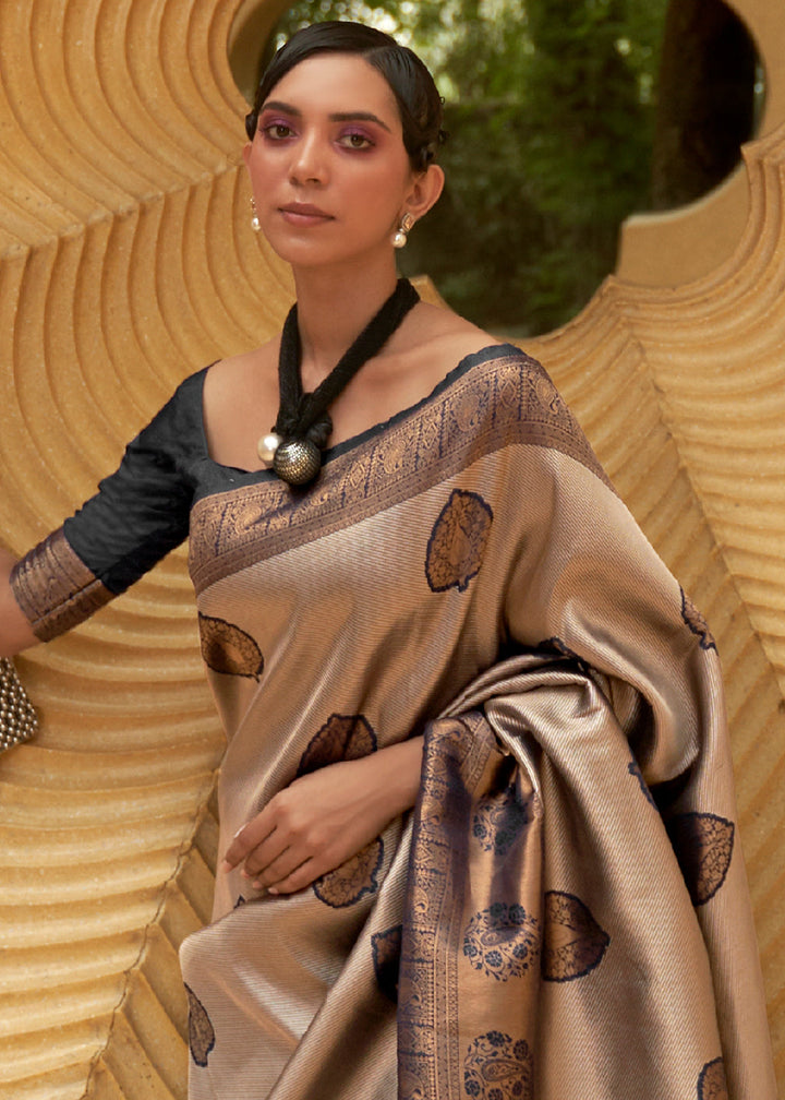 Black & Golden Two Tone Woven Silk Saree